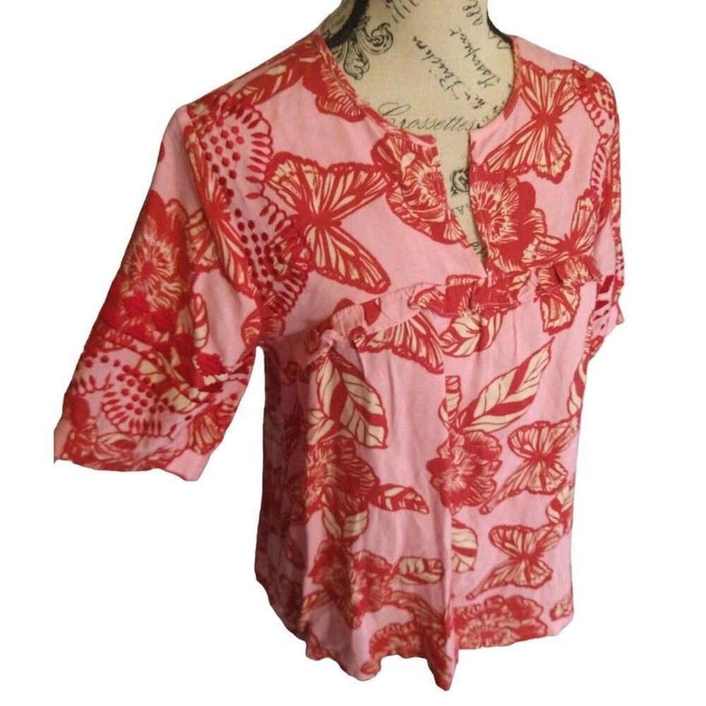 Vineet Bahl Floral embroidered top Xs Pink boho  peasant Feminine Cottage Core